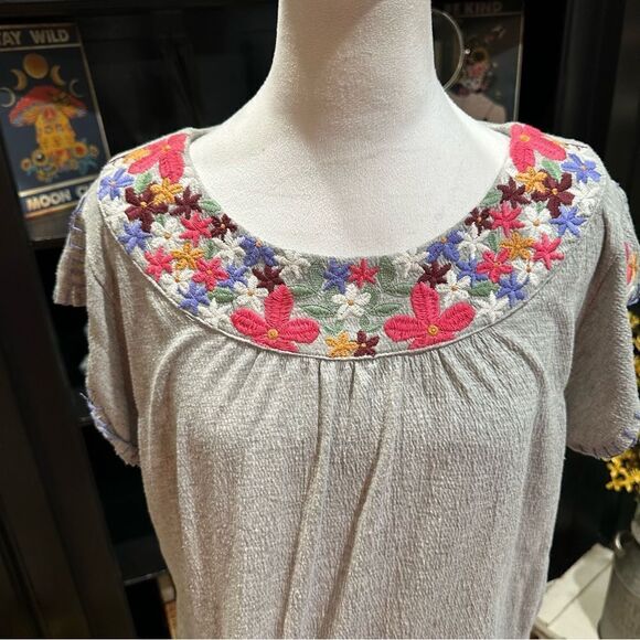 THML Embroidered Short Sleeve Cotton Blouse Size M - Picture 2 of 8